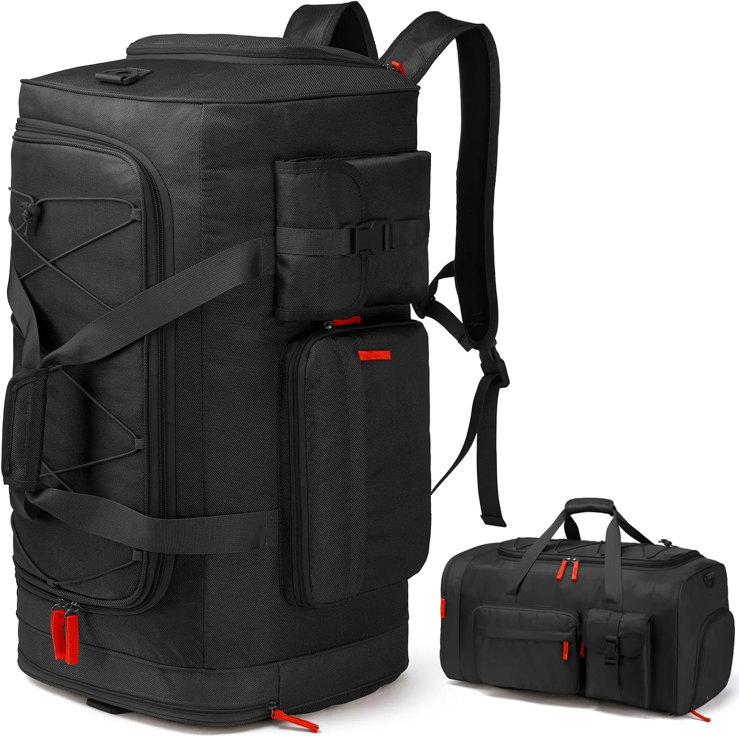 Extra Large Gym Bag Backpack with Shoes Compartment, 70L Heavy Duty Sports Duffle Bag for Men & Women, Workout Duffel Bag, Weekender Overnight Backpack for Travel Camping, Black