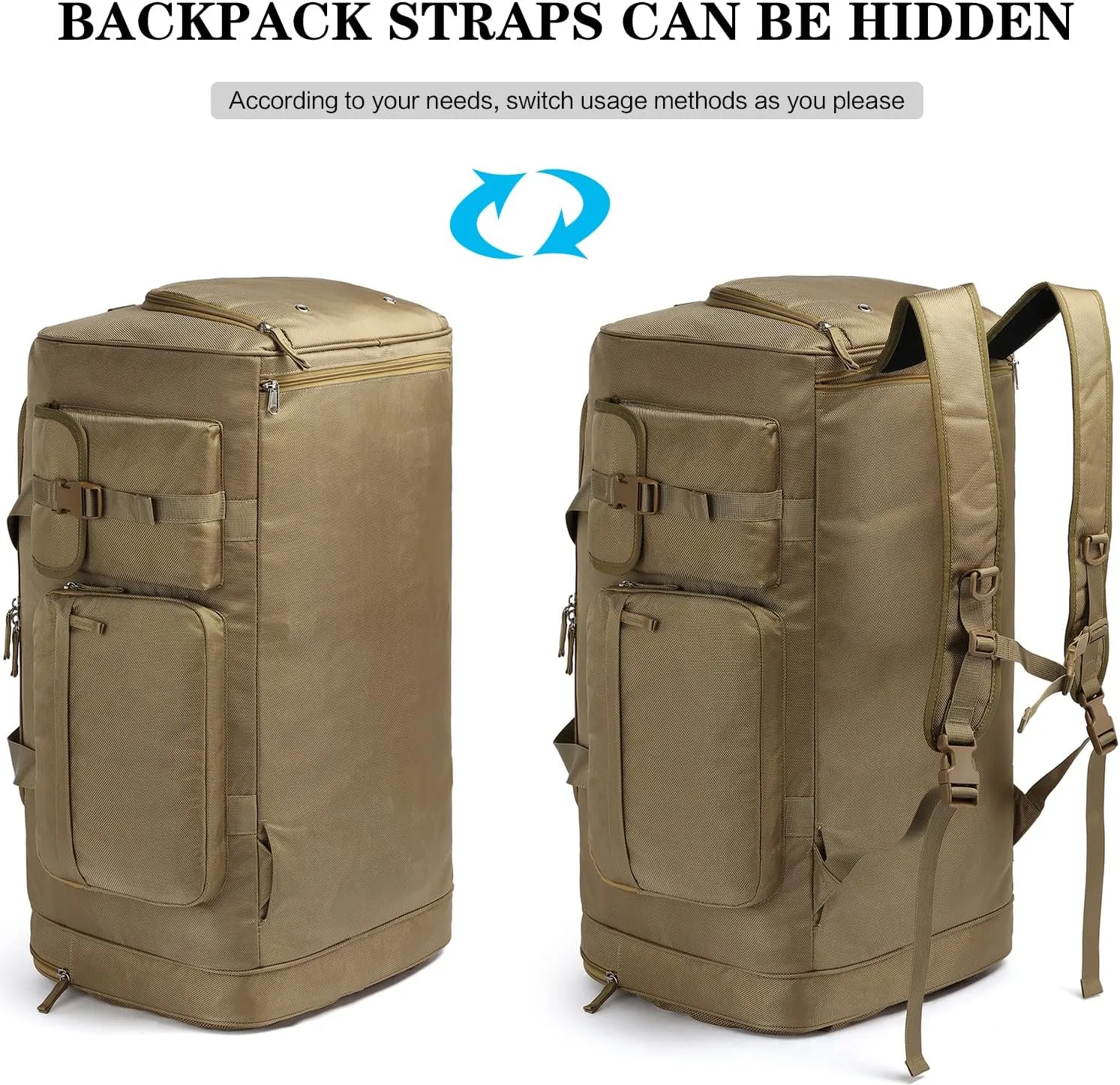 Extra Large Gym Bag Backpack with Shoes Compartment, 70L Heavy Duty Sports Duffle Bag for Men & Women, Workout Duffel Bag, Weekender Overnight Backpack for Travel Camping, Brown