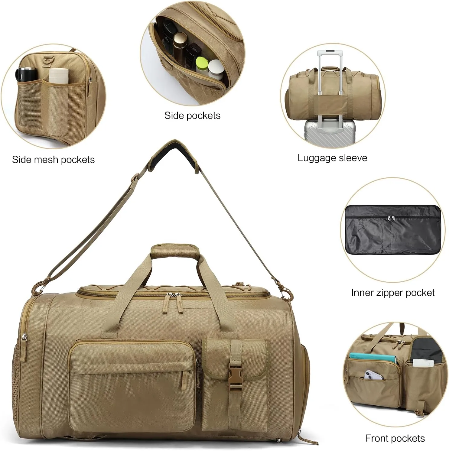 Extra Large Gym Bag Backpack with Shoes Compartment, 70L Heavy Duty Sports Duffle Bag for Men & Women, Workout Duffel Bag, Weekender Overnight Backpack for Travel Camping, Brown