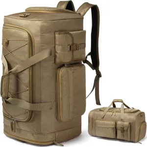 Extra Large Gym Bag Backpack with Shoes Compartment, 70L Heavy Duty Sports Duffle Bag for Men & Women, Workout Duffel Bag, Weekender Overnight Backpack for Travel Camping, Brown