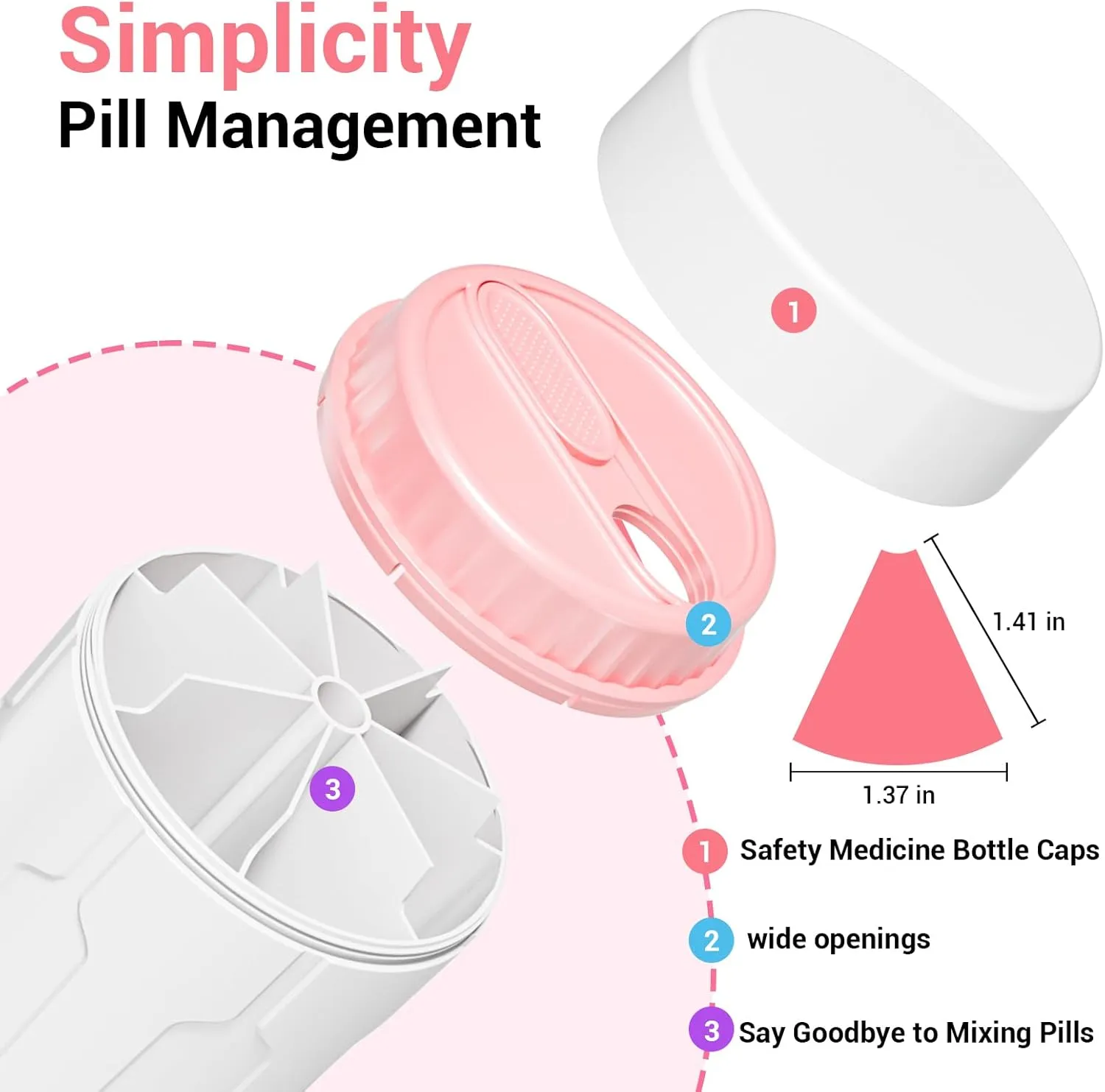 Extra Large Supplement Organizer,Betife Daily Weekly Pill Organizer Bottle, Pill Dispenser with 7 Large Compartments, Organizer to Hold 7 Day Vitamin Medication,21 Labels and a Cleaning Brush（White）