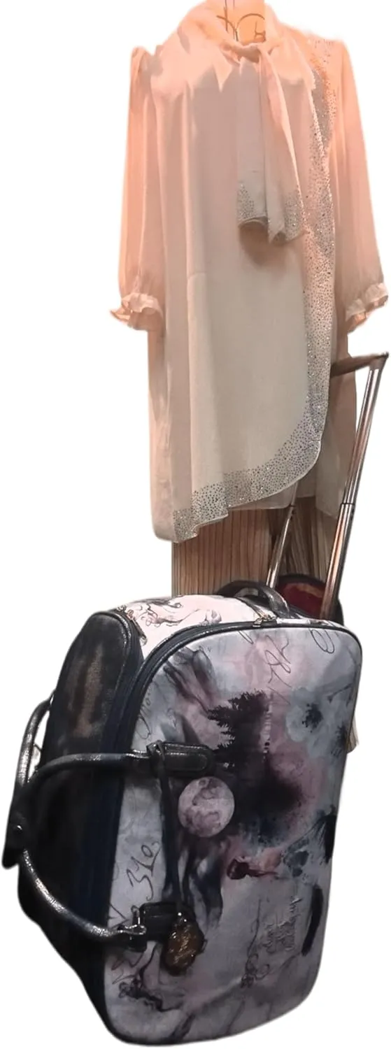 Fairy Tale Leather Travel Duffle Bag with Wheel - Women's Rolling Overnight Luggage Tote with Artistic Design (Burgundy)