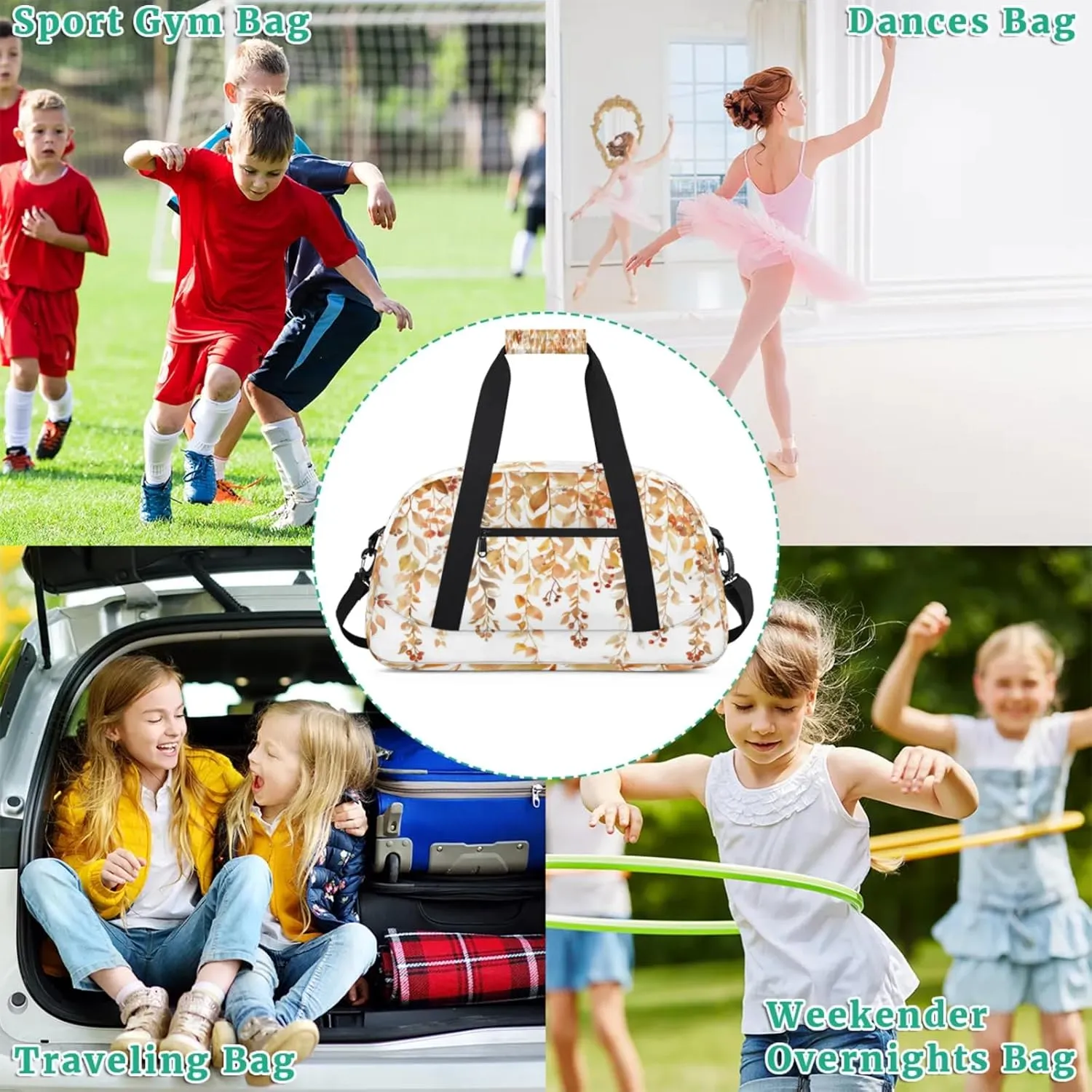Fall Leaves Autumn Gym Bag for Women Men, Sports Travel Duffel Bag Lightweight Workout Bag Carry On Overnight Weekender Bag