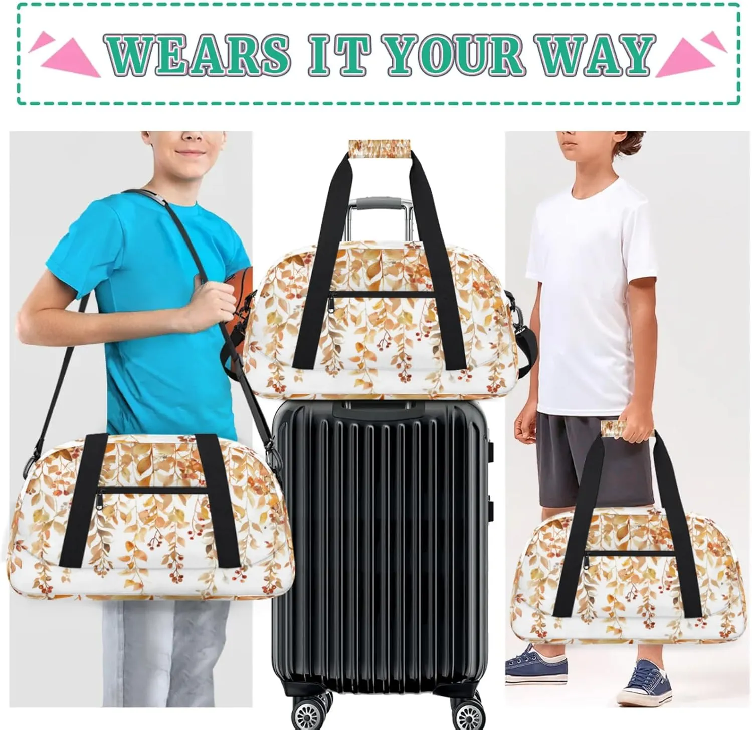 Fall Leaves Autumn Gym Bag for Women Men, Sports Travel Duffel Bag Lightweight Workout Bag Carry On Overnight Weekender Bag