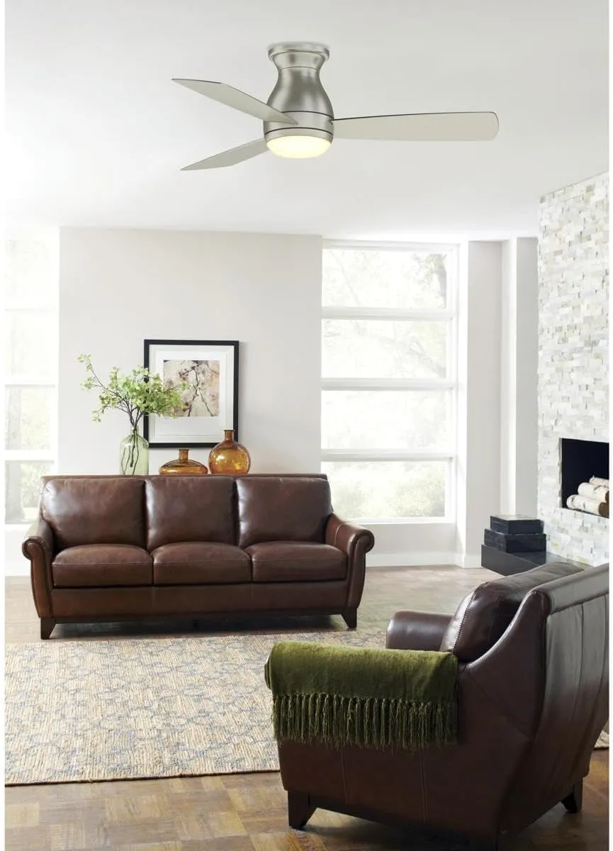 Fanimation Hugh Indoor/Outdoor Ceiling Fan with Blades and LED Light Kit 44 inch - Brushed Nickel