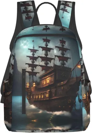 Fantasy Pirate Ship Printing Laptop Backpack Sports Backpack Travel Bag Casual Bag Work Daypack