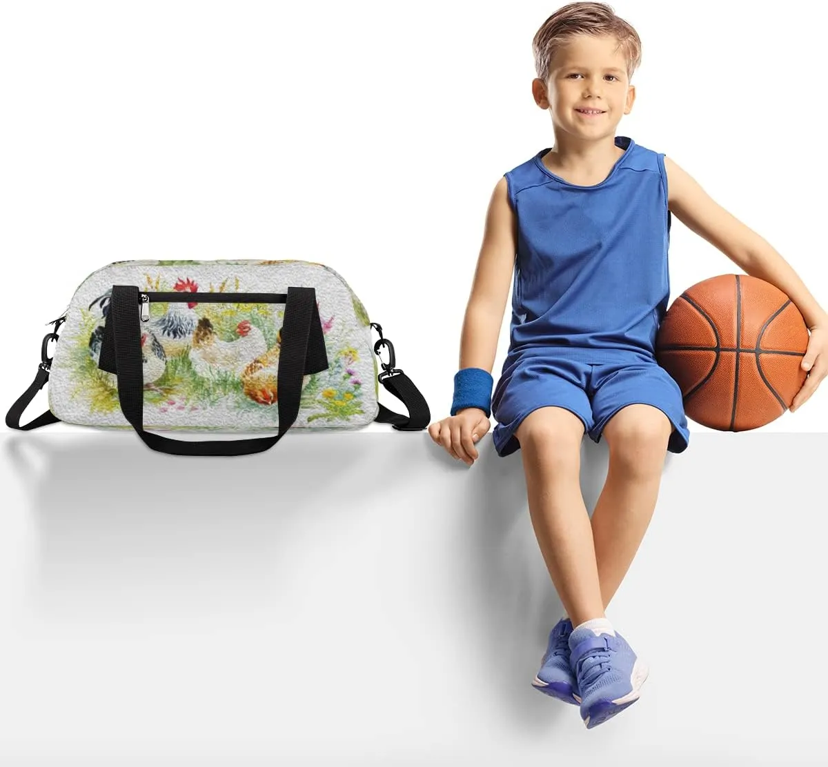 Farmhouse Chicken Hen Kids Duffel Bag for Girls Boys Teens, Chicken Oil Painting Dance Bag Overnight Small Duffel Bag Carry On Weekend Sports Gym Travel Bag for School Practice Gymnastics Ballet