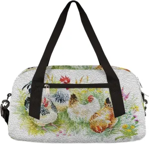 Farmhouse Chicken Hen Kids Duffel Bag for Girls Boys Teens, Chicken Oil Painting Dance Bag Overnight Small Duffel Bag Carry On Weekend Sports Gym Travel Bag for School Practice Gymnastics Ballet
