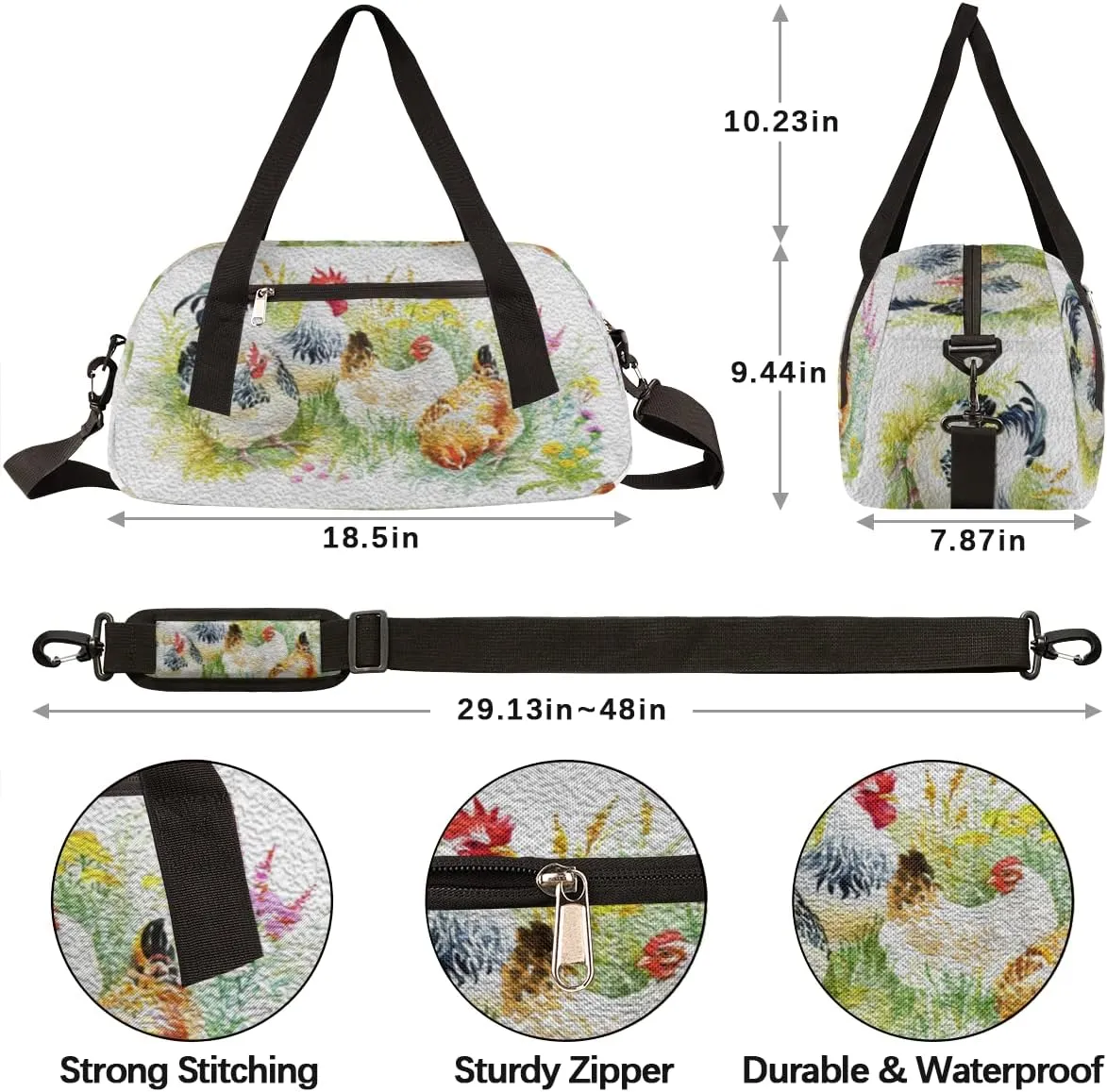 Farmhouse Chicken Hen Kids Duffel Bag for Girls Boys Teens, Chicken Oil Painting Dance Bag Overnight Small Duffel Bag Carry On Weekend Sports Gym Travel Bag for School Practice Gymnastics Ballet
