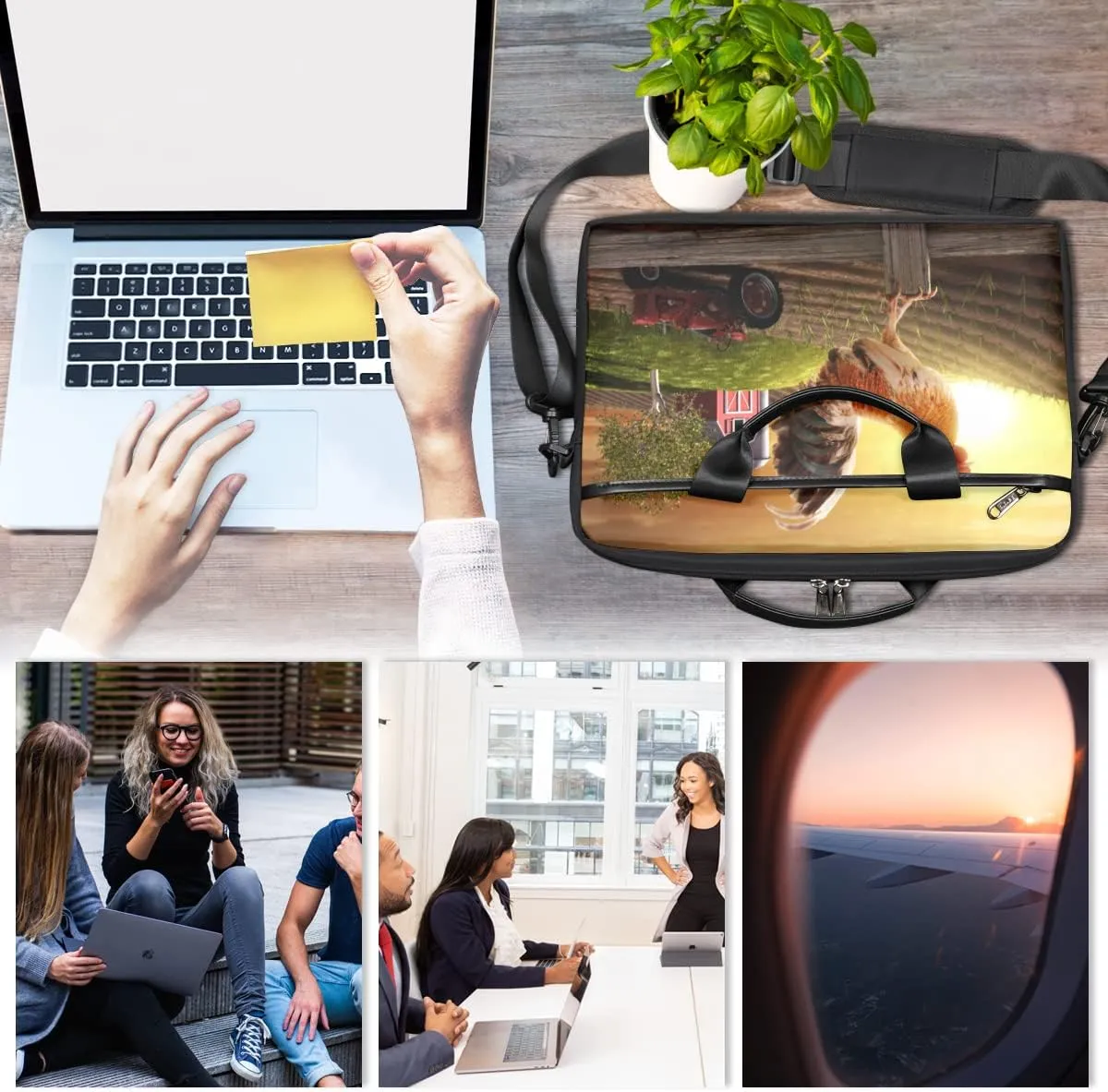 Farmhouse Rooster Farmland Laptop Shoulder Messenger Bag Waterproof Laptop Briefcase with Handle and Padded Strap Case Sleeve