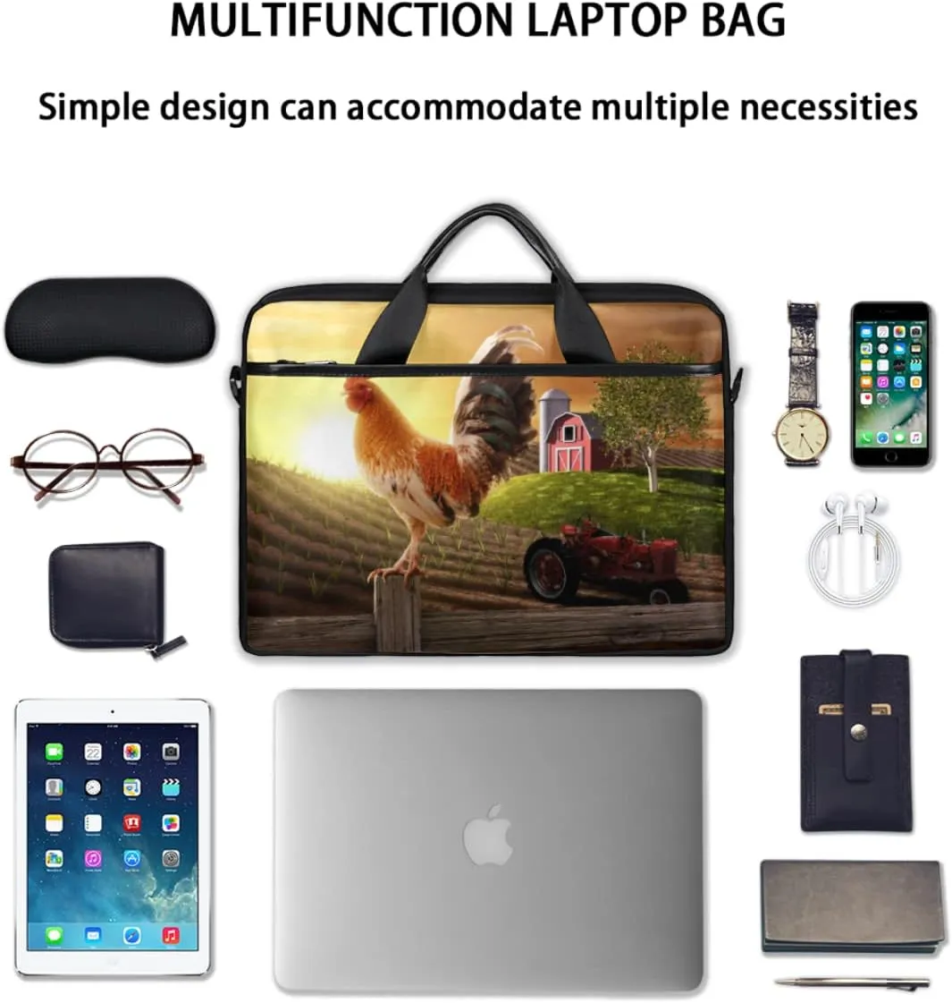 Farmhouse Rooster Farmland Laptop Shoulder Messenger Bag Waterproof Laptop Briefcase with Handle and Padded Strap Case Sleeve