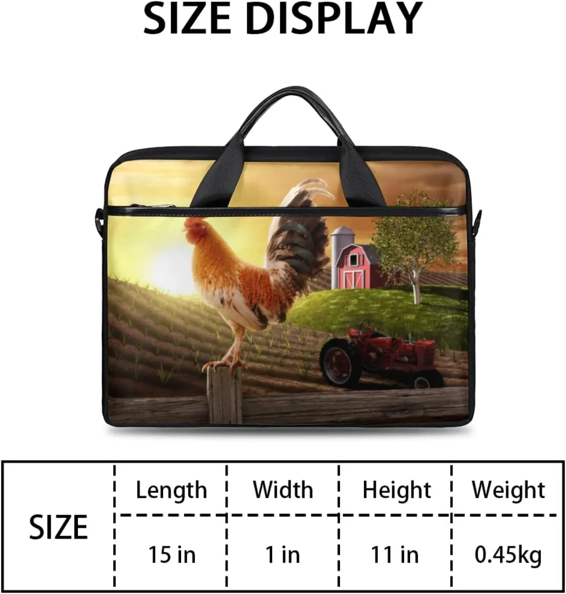 Farmhouse Rooster Farmland Laptop Shoulder Messenger Bag Waterproof Laptop Briefcase with Handle and Padded Strap Case Sleeve