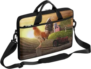 Farmhouse Rooster Farmland Laptop Shoulder Messenger Bag Waterproof Laptop Briefcase with Handle and Padded Strap Case Sleeve