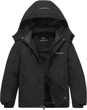 FARVALUE Boys Waterproof Ski Jacket Windproof Winter Coat Warm Snow Coat Outdoor Raincoats with Removable Hood