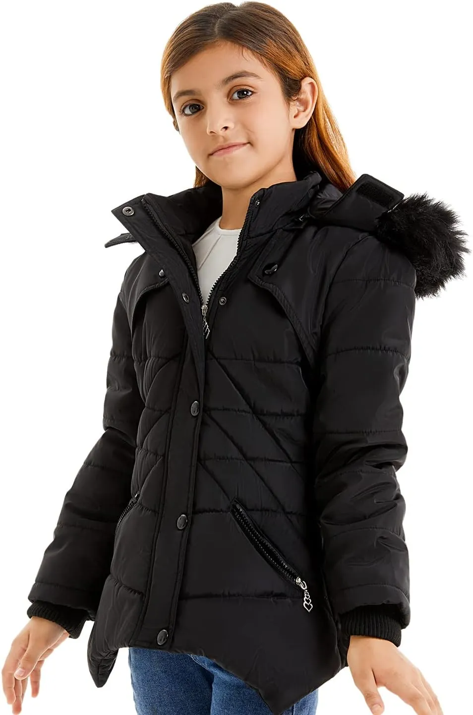 FARVALUE Girls' Winter Coats Fur Hooded Warm Puffer Jacket Coat for Girls