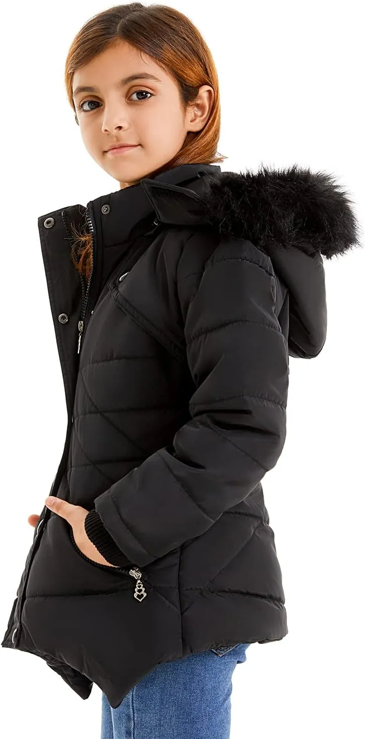 FARVALUE Girls' Winter Coats Fur Hooded Warm Puffer Jacket Coat for Girls