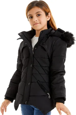 FARVALUE Girls' Winter Coats Fur Hooded Warm Puffer Jacket Coat for Girls