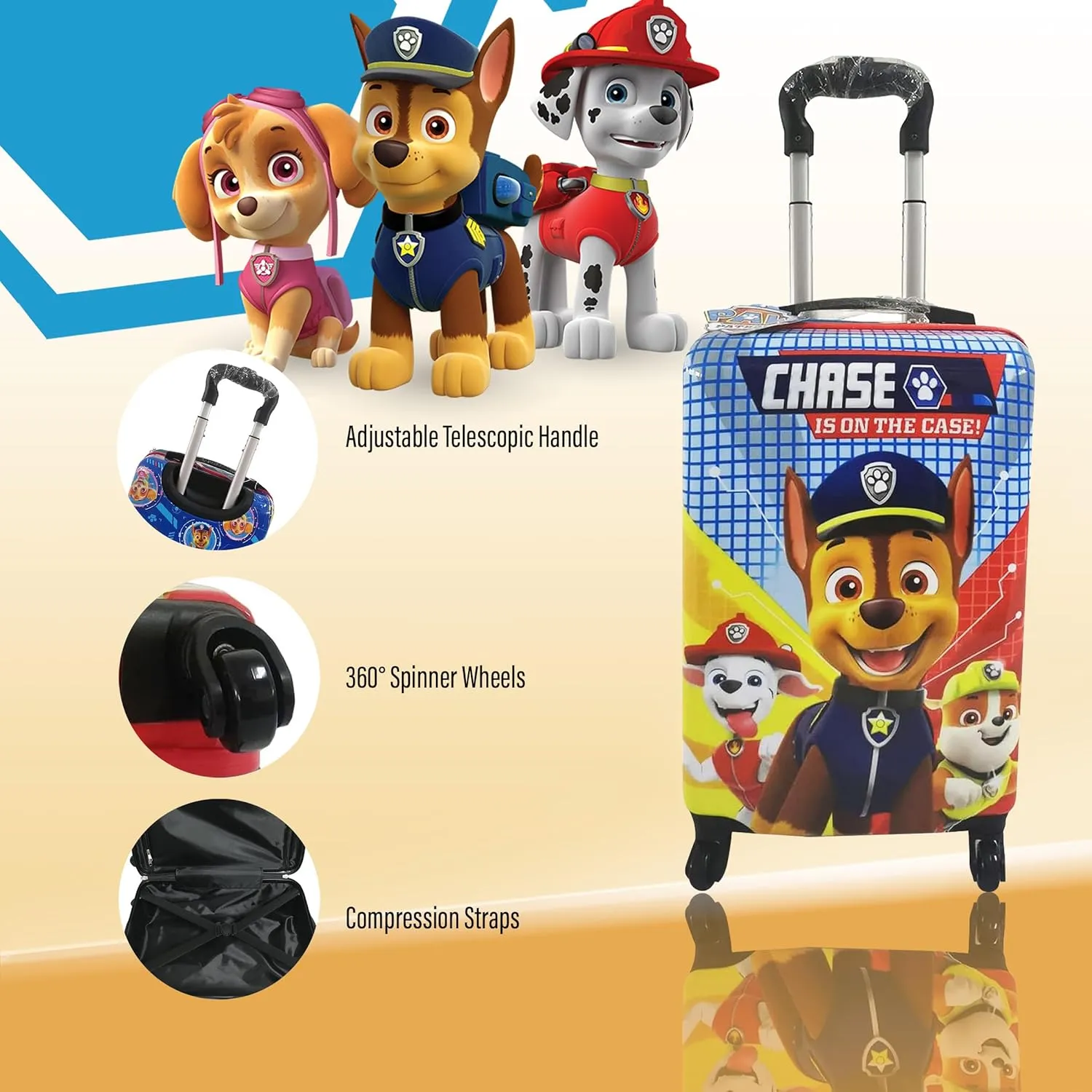 Fast Forward 20 Inches Paw Patrol Suitcase For Kids - Hard Sided Tween Spinner Travel Trolley Kids Suitcase For Boys With Wheels