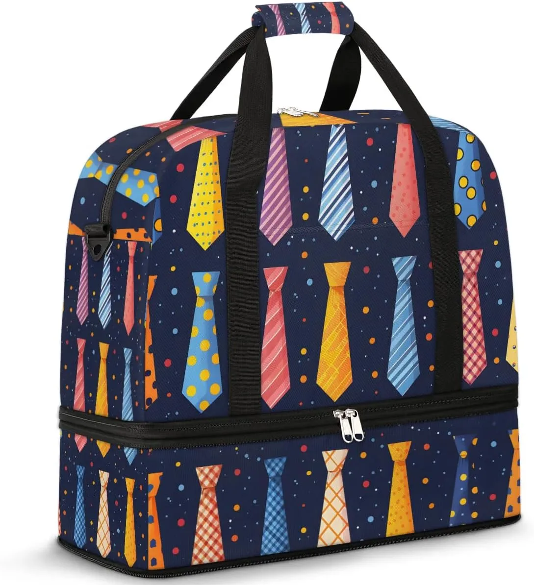 Father's Day Colorful Tie Travel Duffel Bag for Women Men Weekender Overnight Bag with Shoe Compartment Foldable Sports Gym Luggage Bag