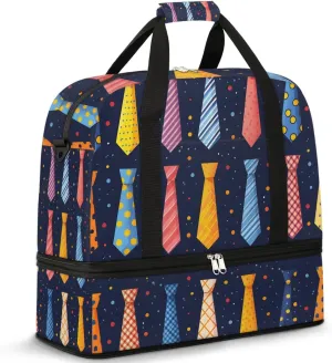 Father's Day Colorful Tie Travel Duffel Bag for Women Men Weekender Overnight Bag with Shoe Compartment Foldable Sports Gym Luggage Bag