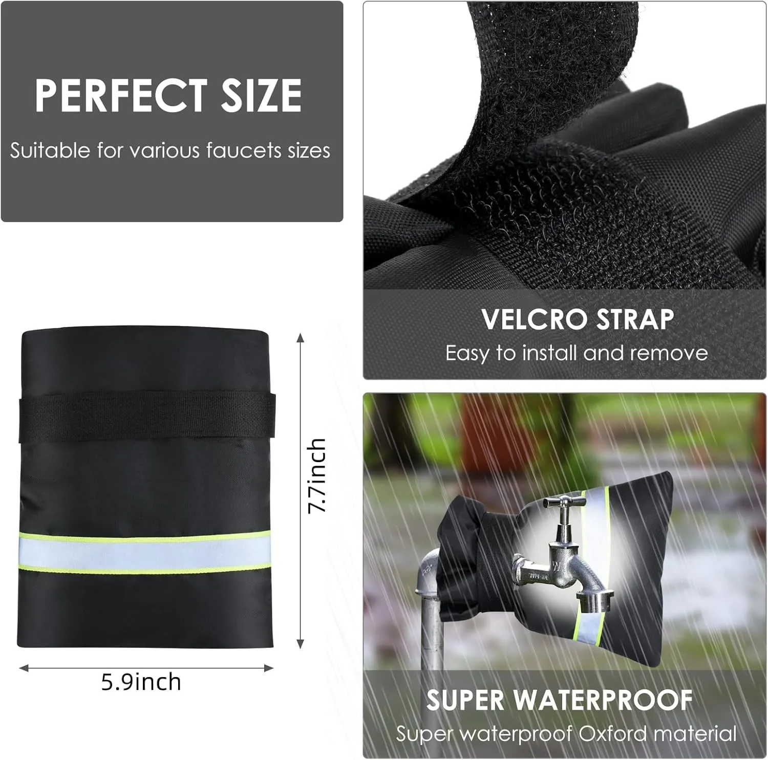 Faucet Cover for Winter Freeze Protection,Spigot Cover with Reflective Strips,Outside Faucet Cover for Cold Weather,Velcro Thickened Anti-Freeze Outdoor Faucet Socks,Reusable Hose Bib Covers