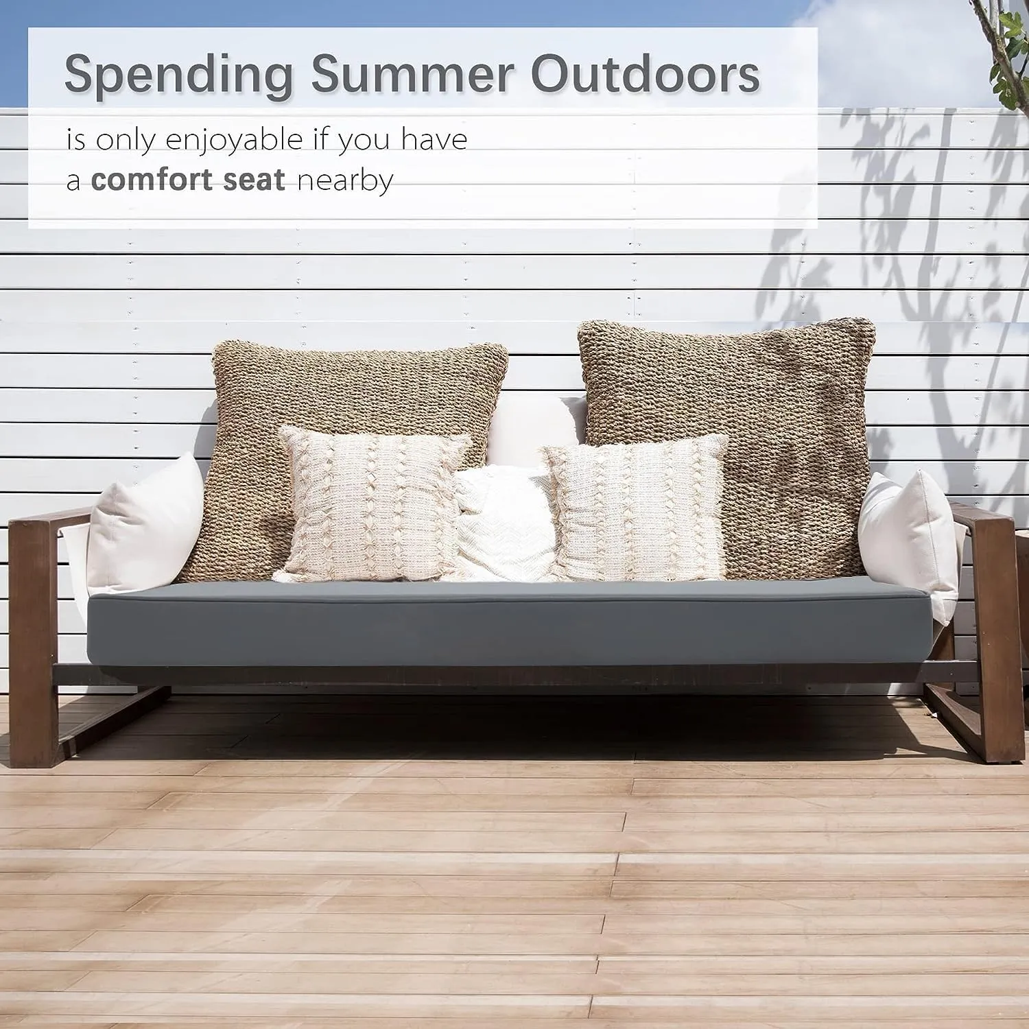 Favoyard Outdoor Bench Cushion 48 x 18 Inch Waterproof Patio Furniture Cushions 3-Year Color Fastness Garden Sofa Settee Couch Swing Pads with Handle and Adjustable Straps, Dark Gray