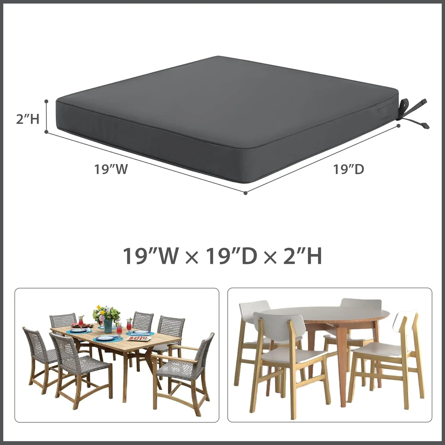 Favoyard Outdoor Chair Cushions 19"W x 19"D x 2"T Set of 4 Patio Chairs Cushions 3-Year Fade Resistant & Waterproof Cushions for Outdoor Furniture with Hidden Zipper, Attach Straps for Dining Chairs