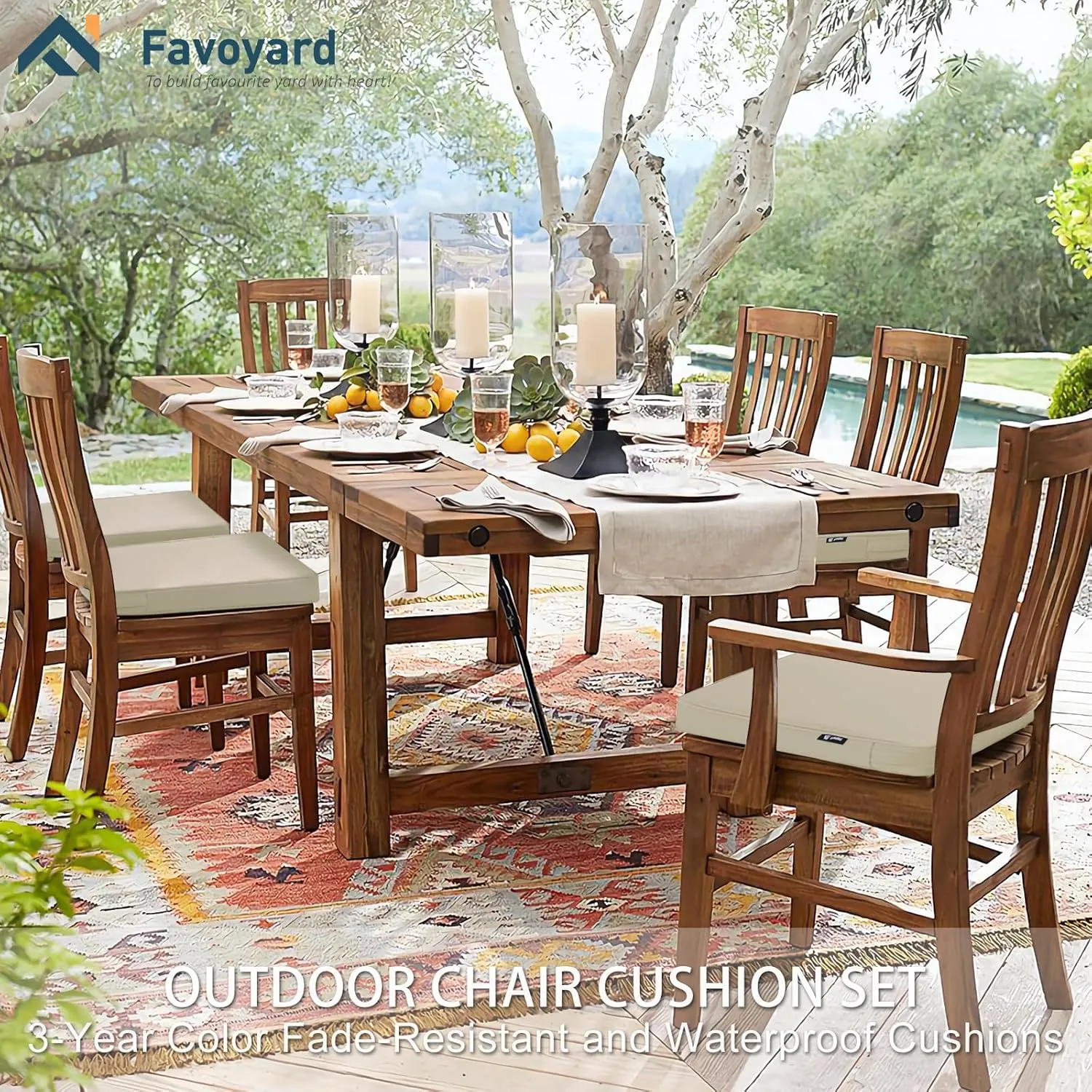Favoyard Outdoor Chair Cushions 19"W x 19"D x 2"T Set of 4 Patio Chairs Cushions 3-Year Fade Resistant & Waterproof Cushions for Outdoor Furniture with Hidden Zipper, Attach Straps for Dining Chairs