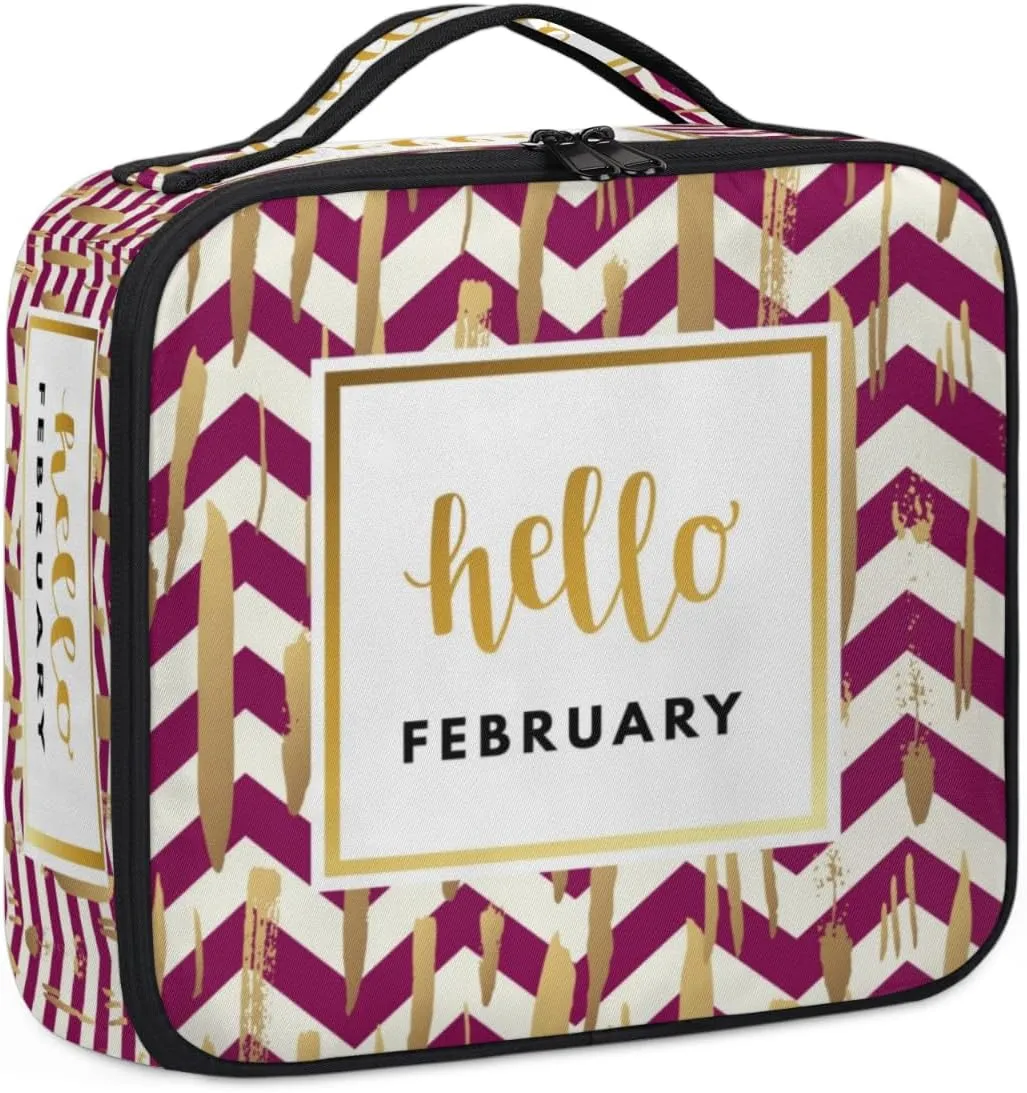 February Makeup Case, Makeup Organizer Bag for Make up Artist, 2 Layer 10 IN Travel Train Case Makeup Bag for Cosmetic Hairstylist Nail Tech