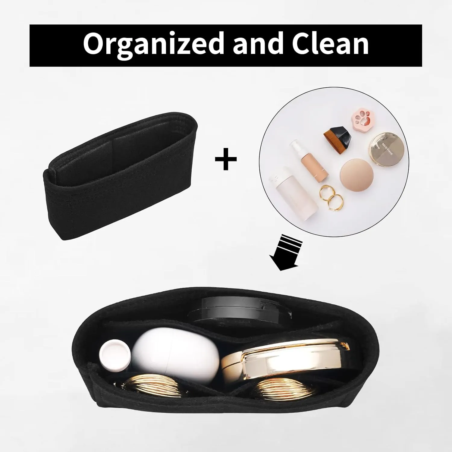 Felt Insert Purse Organizer Fit GG Marmont Matelasse Shoulder Bag, Organizer Handbag Tote Liner Pouch for Women Small Shoulder Bag (Black, Super Mini)