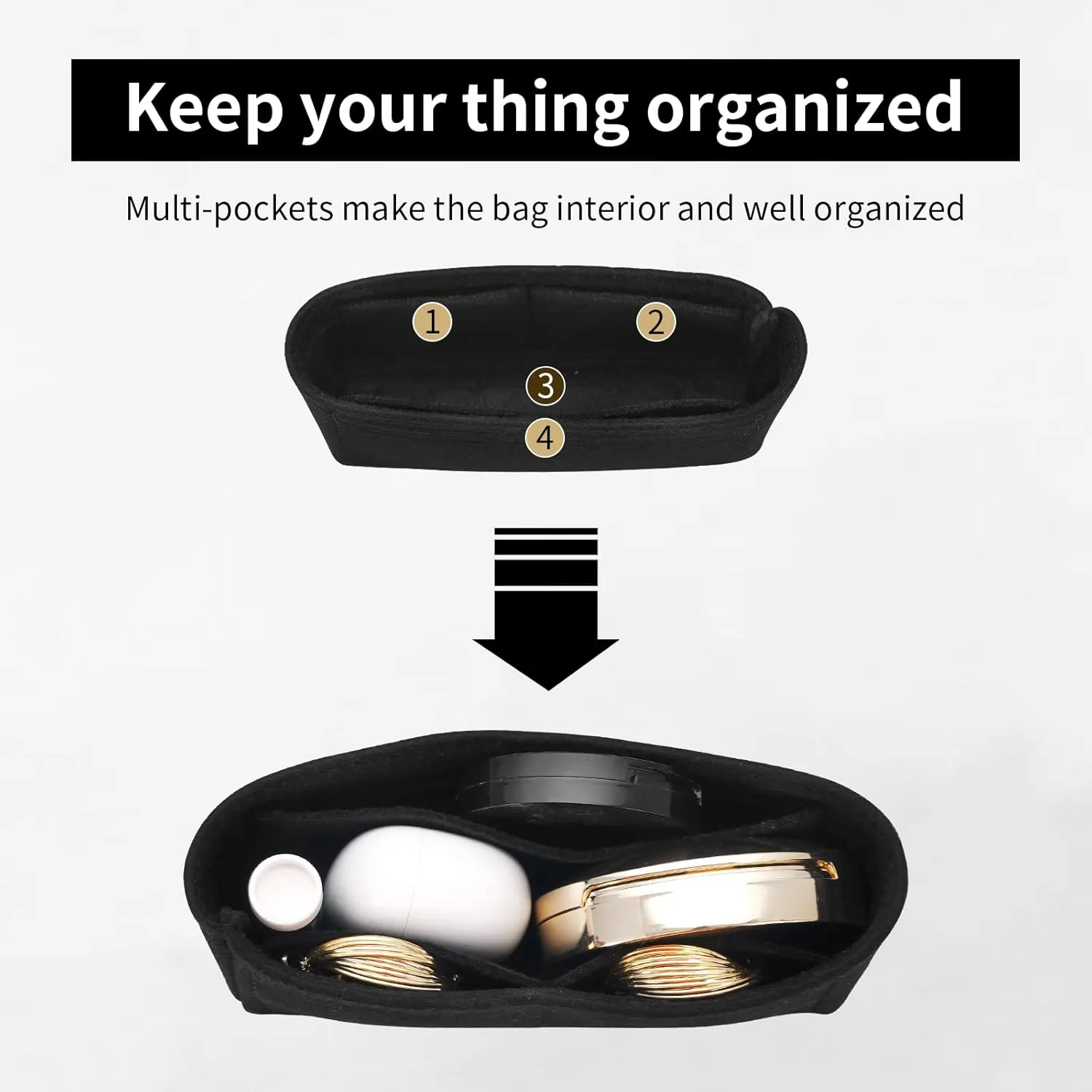Felt Insert Purse Organizer Fit GG Marmont Matelasse Shoulder Bag, Organizer Handbag Tote Liner Pouch for Women Small Shoulder Bag (Black, Super Mini)