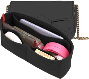 Felt Insert Purse Organizer Fit GG Marmont Matelasse Shoulder Bag, Organizer Handbag Tote Liner Pouch for Women Small Shoulder Bag (Black, Super Mini)