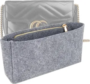Felt Insert Purse Organizer with Zipper, Efficient Storage, Fit GG Marmont Matelasse Shoulder Bag, Organizer Handbag Tote Liner Pouch for Women Small Shoulder Bag (Medium, Grey)