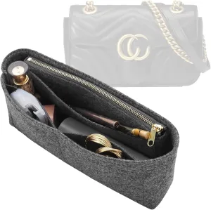 Felt Insert Purse Organizer with Zipper fit GG Marmont Matelasse Shoulder Bag, Organizer Handbag Tote Liner Pouch for Women Inner Bladder Bag Storage (Mini, Grey)