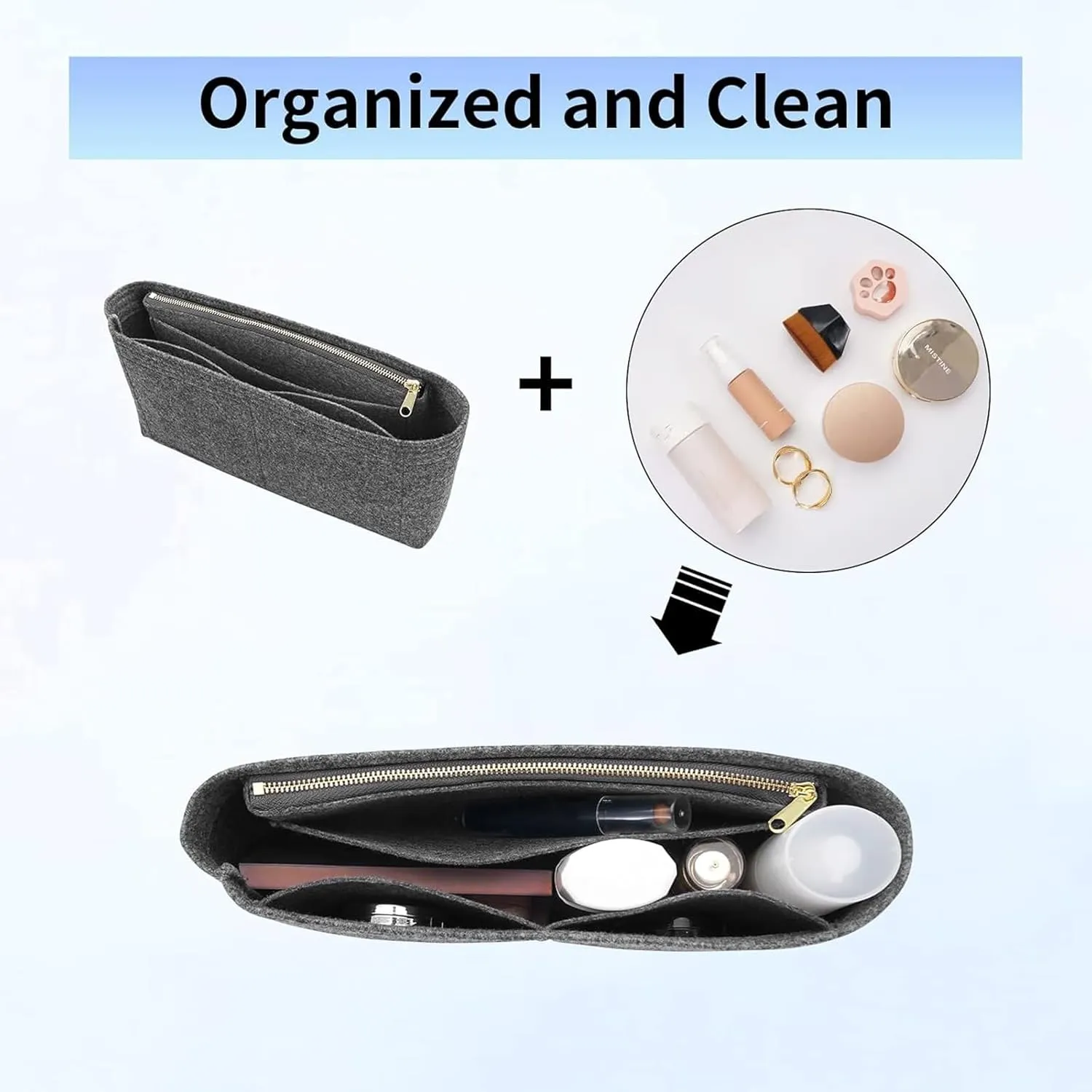 Felt Insert Purse Organizer with Zipper fit GG Marmont Matelasse Shoulder Bag, Organizer Handbag Tote Liner Pouch for Women Inner Bladder Bag Storage (Mini, Grey)
