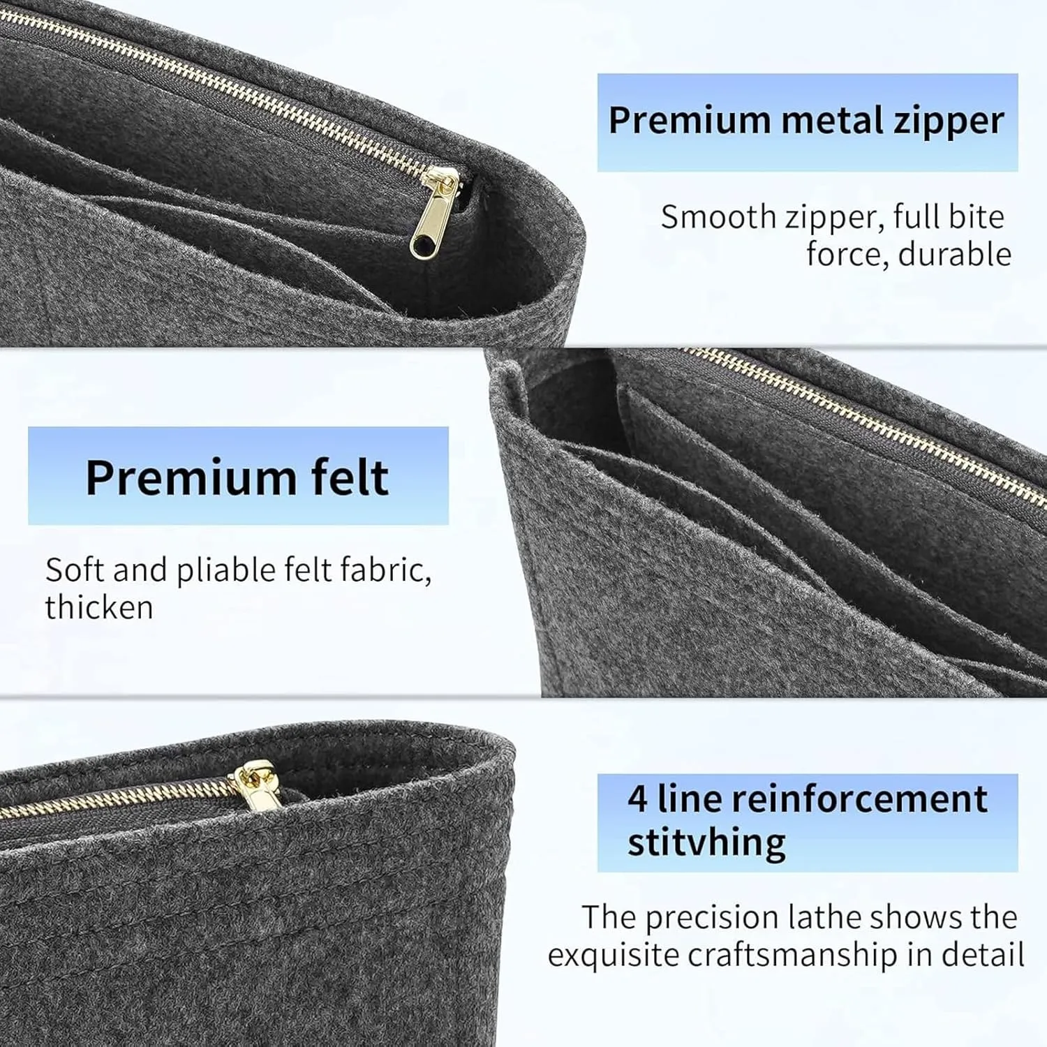Felt Insert Purse Organizer with Zipper fit GG Marmont Matelasse Shoulder Bag, Organizer Handbag Tote Liner Pouch for Women Inner Bladder Bag Storage (Mini, Grey)