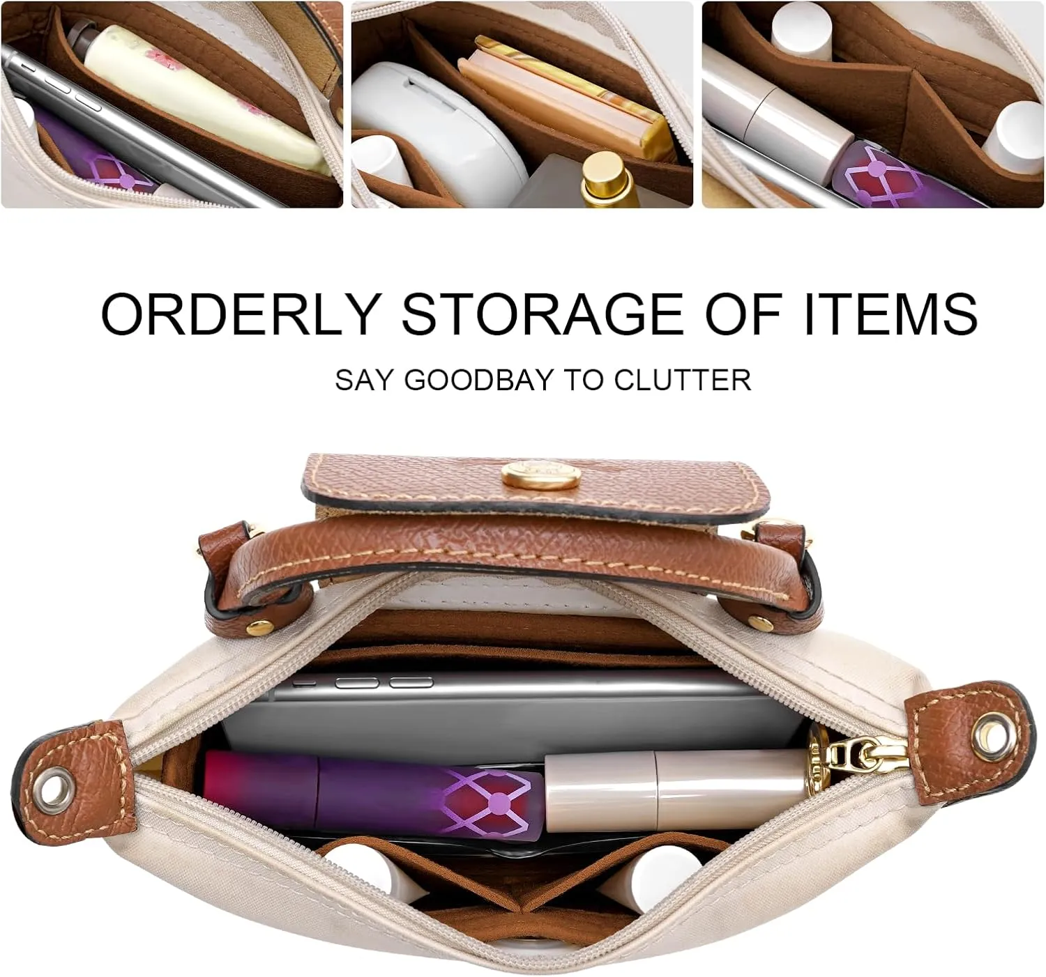 Felt Mini Organizer Insert for Longchamp mini XS Bag,Purse Organizer Insert For Handbag (Brown)