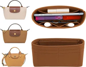 Felt Mini Organizer Insert for Longchamp mini XS Bag,Purse Organizer Insert For Handbag (Brown)