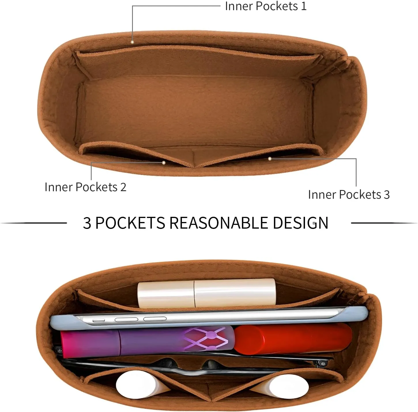 Felt Mini Organizer Insert for Longchamp mini XS Bag,Purse Organizer Insert For Handbag (Brown)