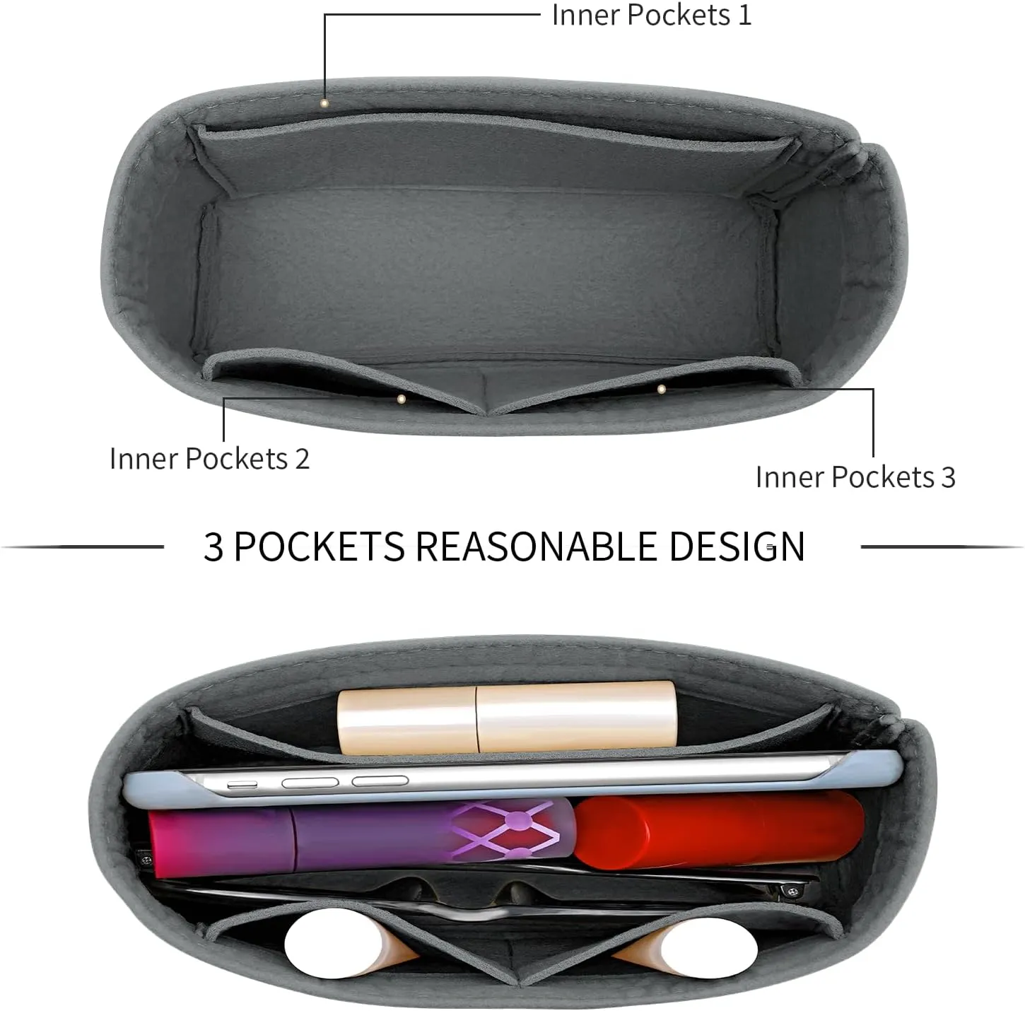 Felt Mini Organizer Insert for Longchamp mini XS Bag,Purse Organizer Insert For Handbag (LightGrey)