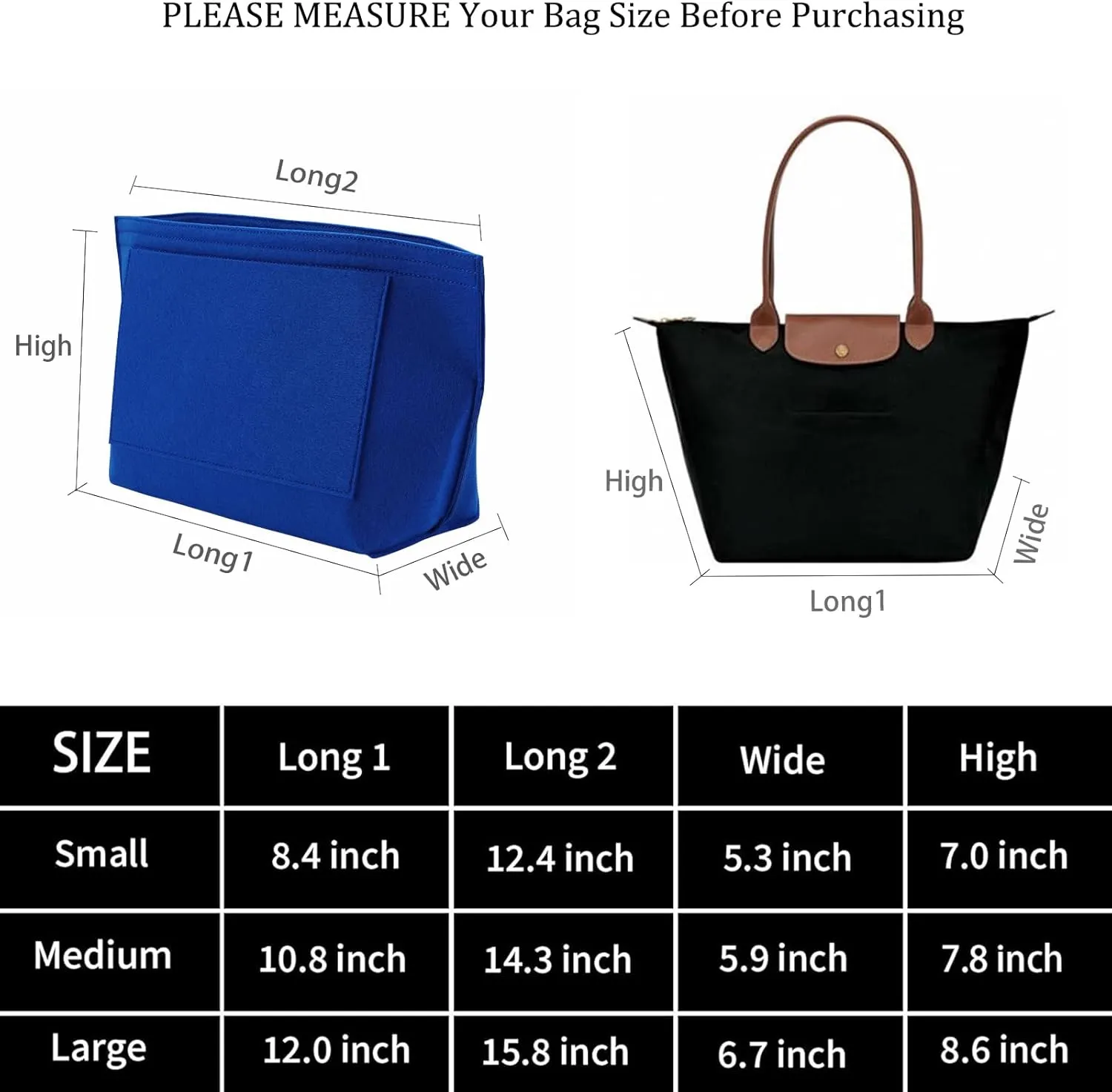 Felt Organizer Compatible with longchamp le pliage S Handbag Insert (Small,Blue)