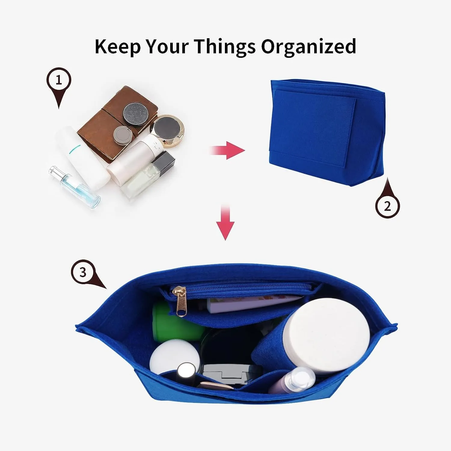 Felt Organizer Compatible with longchamp le pliage S Handbag Insert (Small,Blue)