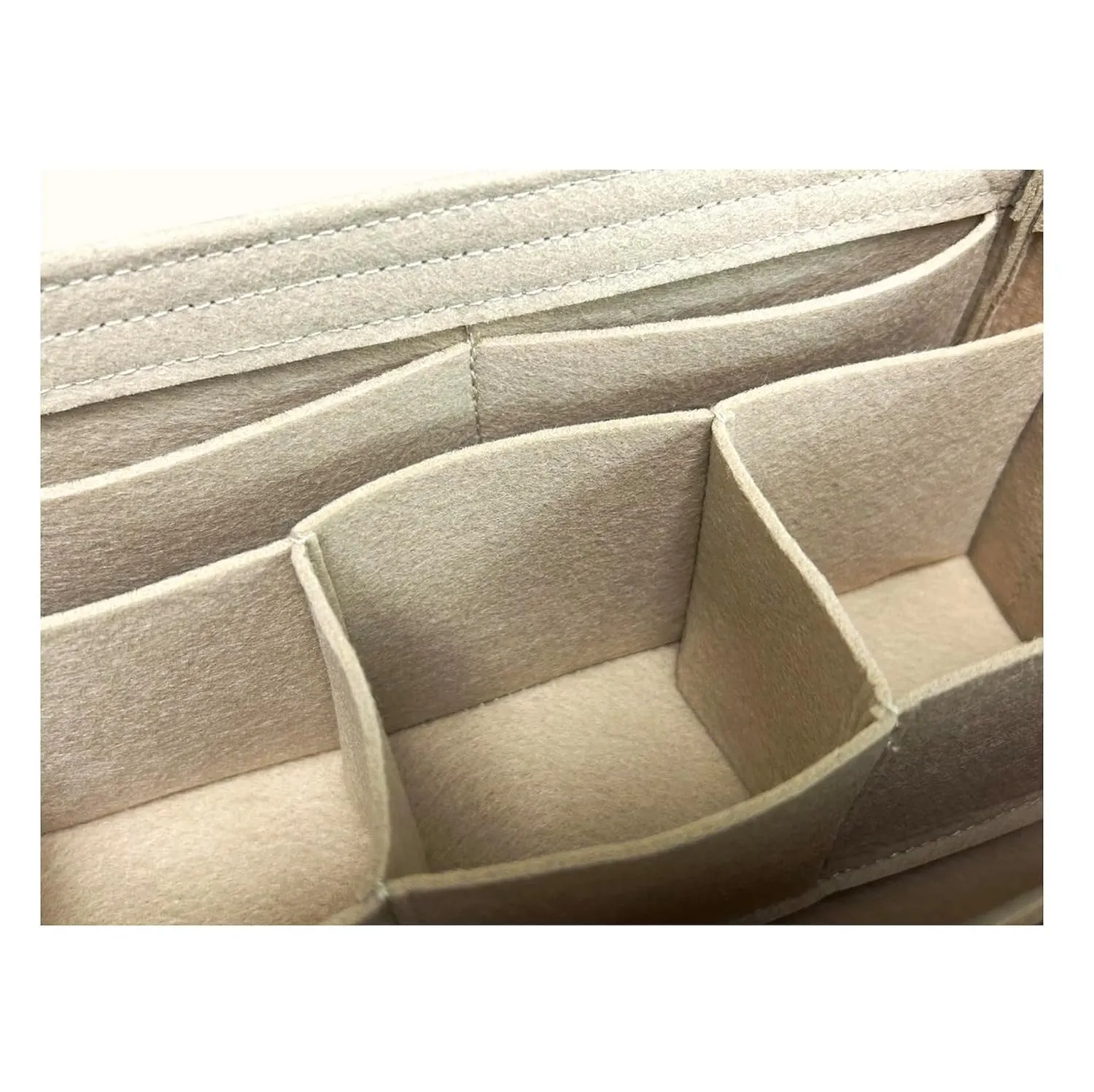 Felt Organizer Insert for Nice Vanity PM BB Mini Nano - Makeup & Toiletry Bag Protector | Reinforced Base, Snug Fit, Detachable Center Compartment, Customizable Pockets (Khaki, Nice Nano)
