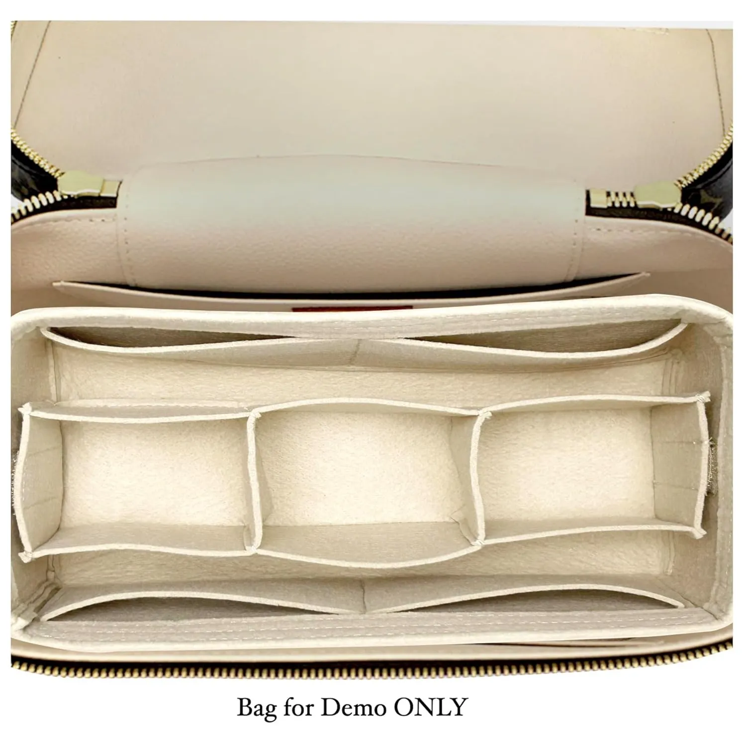 Felt Organizer Insert for Nice Vanity PM BB Mini Nano - Makeup & Toiletry Bag Protector | Reinforced Base, Snug Fit, Detachable Center Compartment, Customizable Pockets (Khaki, Nice Nano)