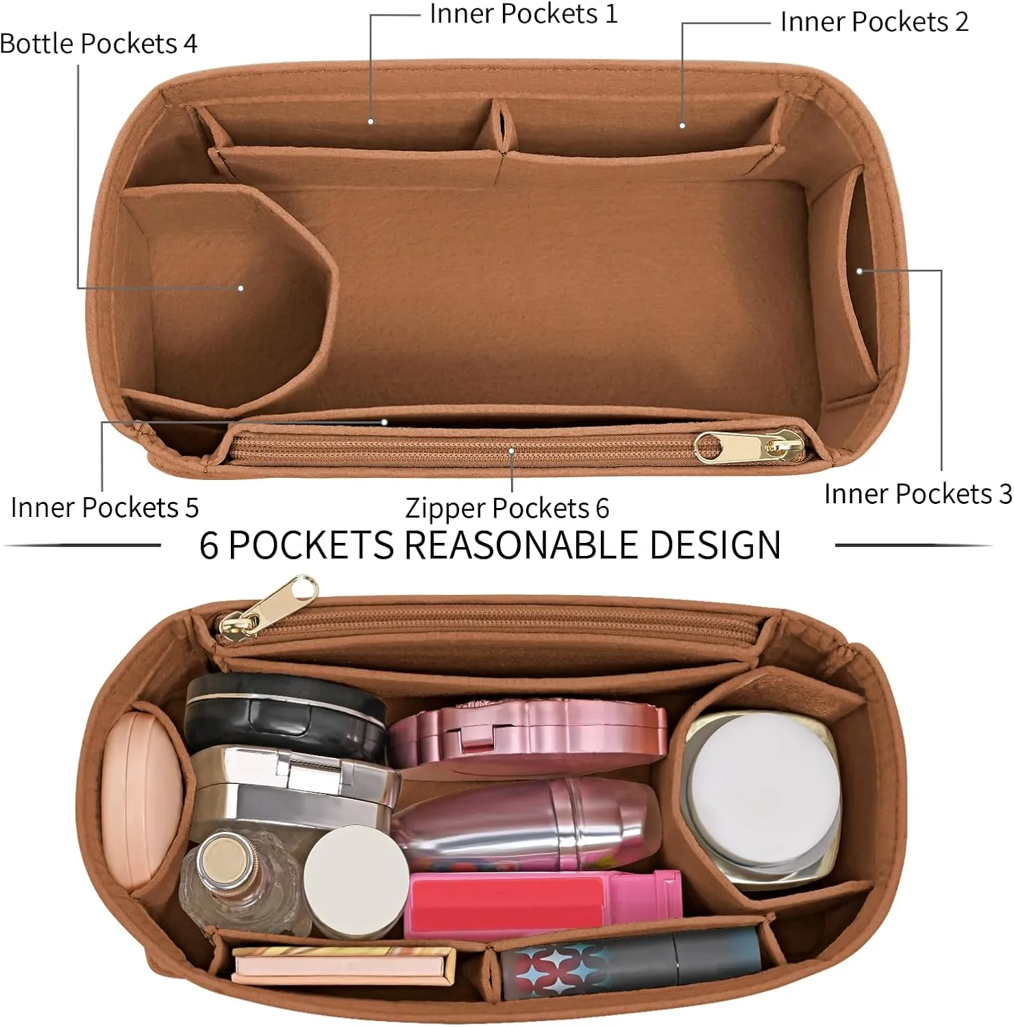 Felt Purse Organizer insert for birkin 35 bag organizer Handbag Insert (EarthColor, BK35)