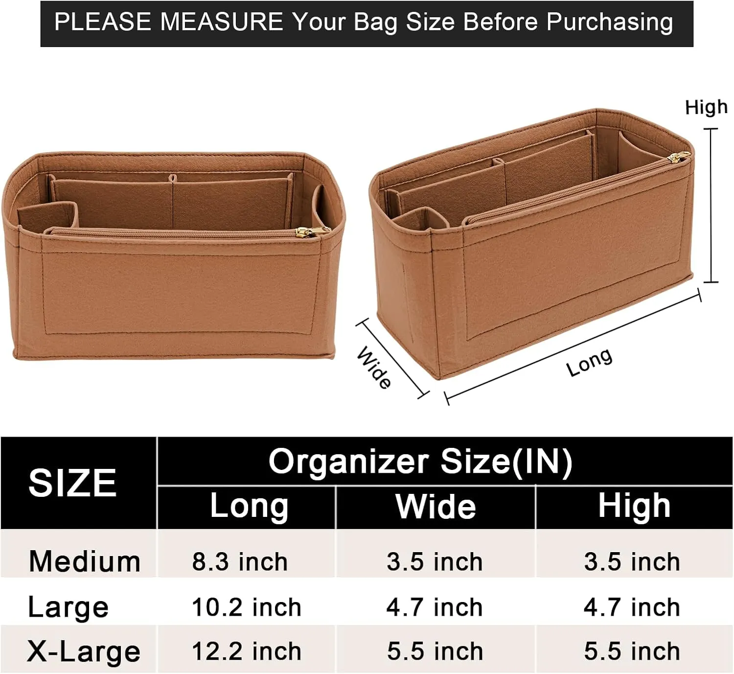 Felt Purse Organizer insert for birkin 35 bag organizer Handbag Insert (EarthColor, BK35)