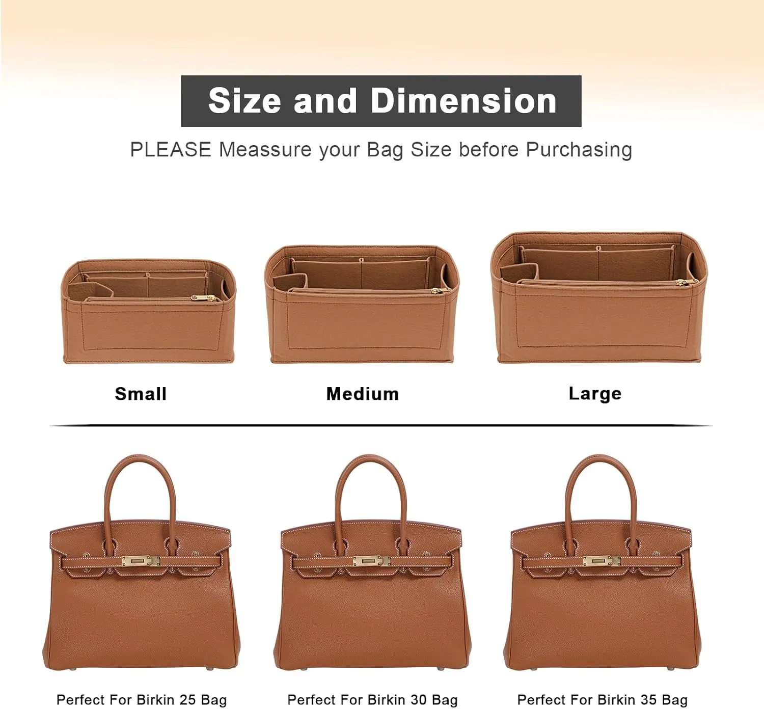 Felt Purse Organizer insert for birkin 35 bag organizer Handbag Insert (EarthColor, BK35)