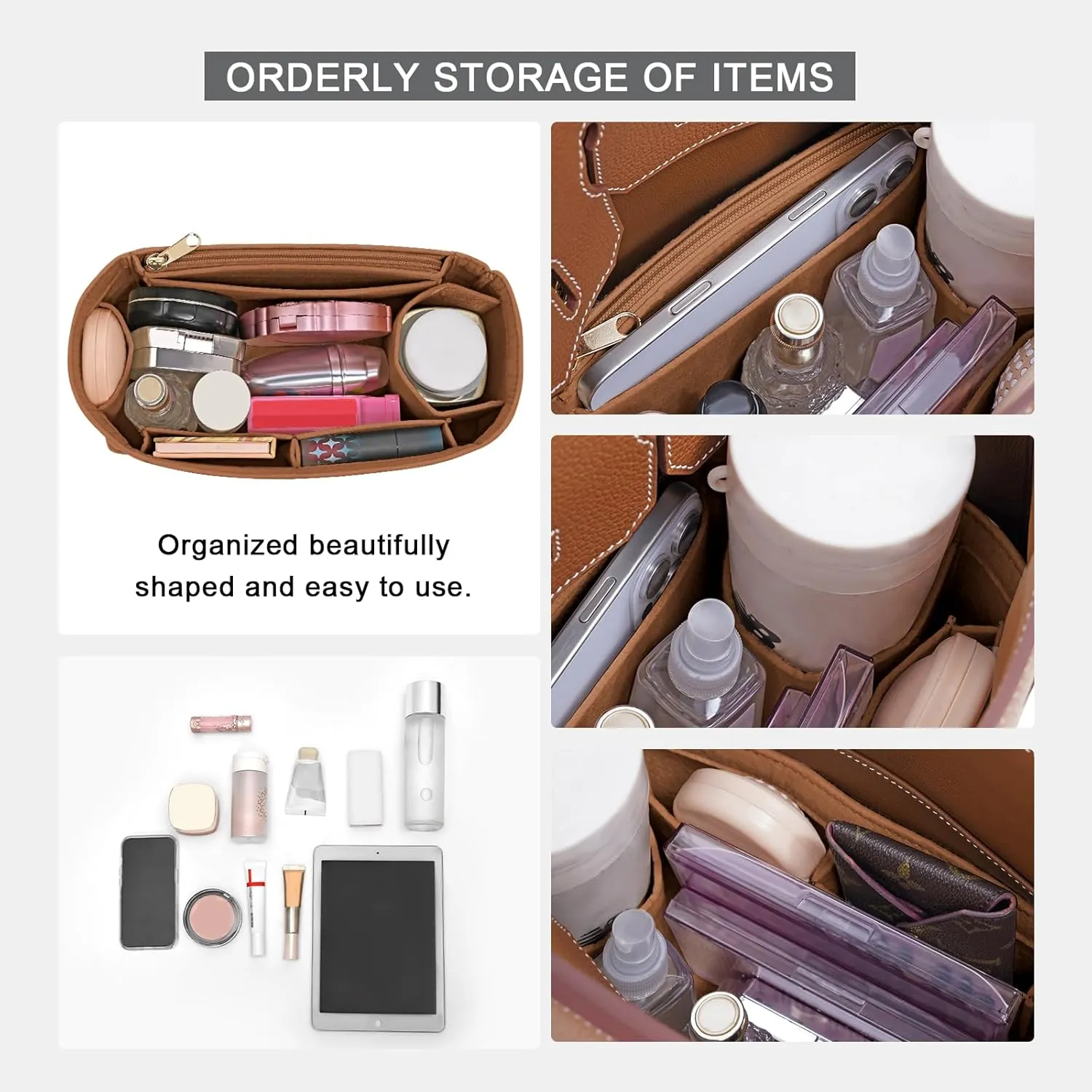 Felt Purse Organizer insert for birkin 35 bag organizer Handbag Insert (EarthColor, BK35)
