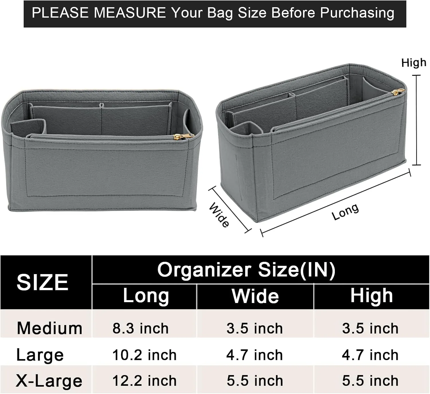 Felt Purse Organizer insert for birkin 35 bag organizer Handbag Insert (LightGrey, BK35)