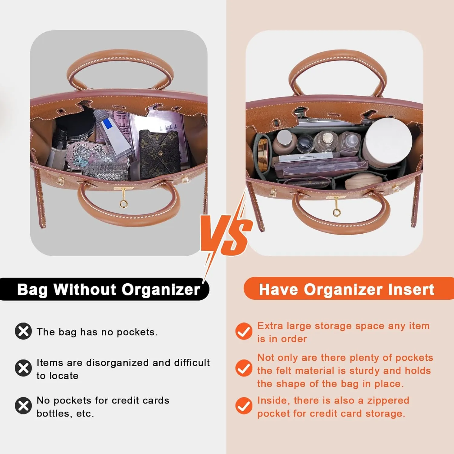 Felt Purse Organizer insert for birkin 35 bag organizer Handbag Insert (LightGrey, BK35)